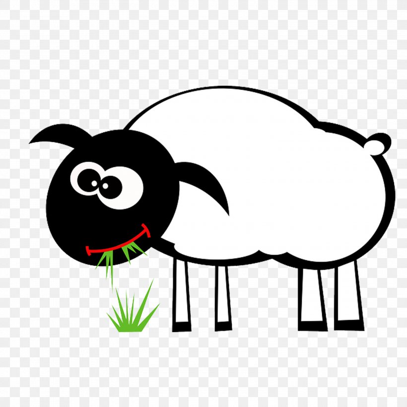 Sheep, PNG, 3000x3000px, Sheep, Agriculture, Black And White, Cartoon, Cattle Like Mammal Download Free
