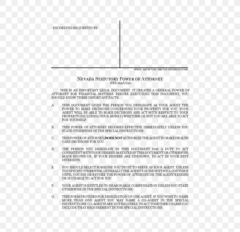 Power Of Attorney Nevada Form Template Notary, PNG, 612x792px, Power Of Attorney, Area, Bank, Diagram, Document Download Free