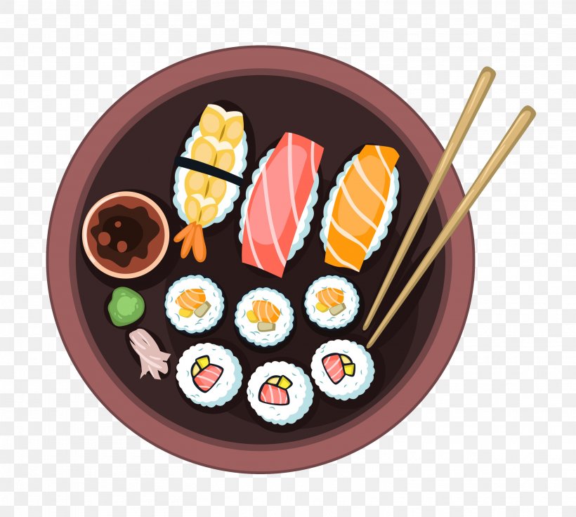 Sushi Japanese Cuisine French Fries Sashimi Dish, PNG, 3025x2717px, Sushi, Appetizer, Asian Food, Comfort Food, Cooking Download Free