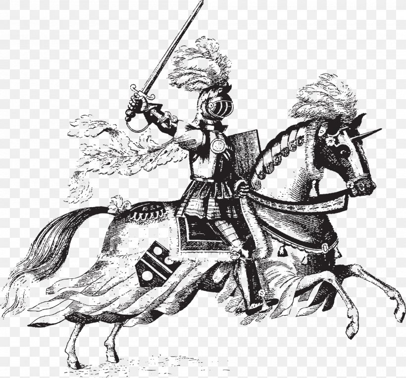 Horse Middle Ages Knight Jousting Clip Art, PNG, 2000x1862px, Horse, Armour, Art, Barding, Black And White Download Free