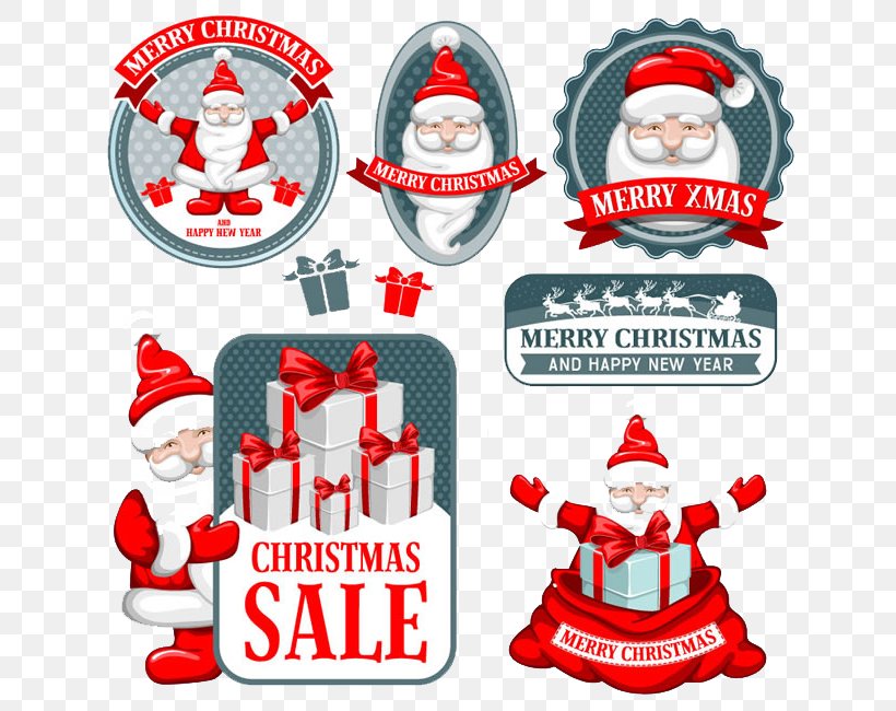 Santa Claus Christmas Label Sales, PNG, 650x650px, Santa Claus, Area, Christmas, Christmas Decoration, Christmas Ornament Download Free