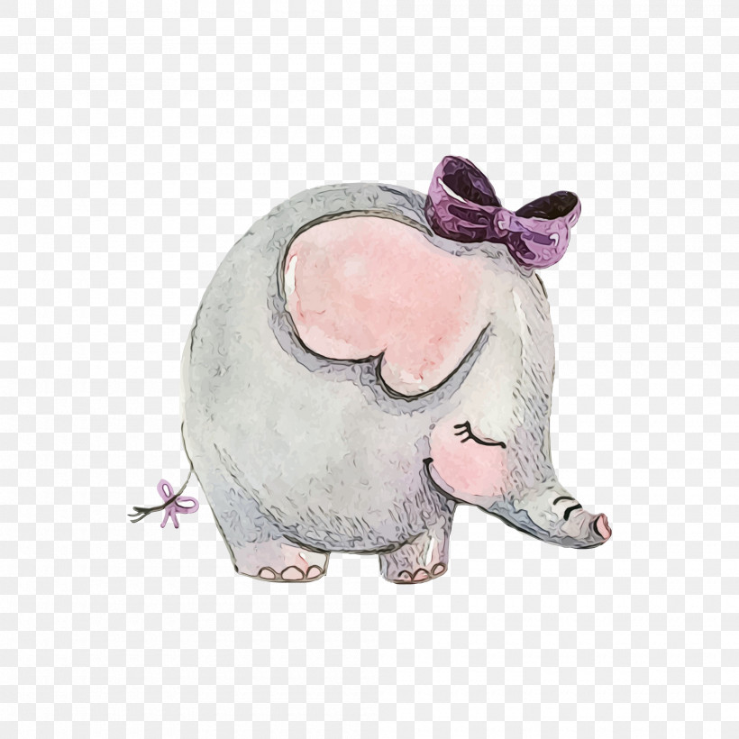 Elephant, PNG, 2000x2000px, Watercolor, Animal Figure, Elephant, Paint, Pink Download Free