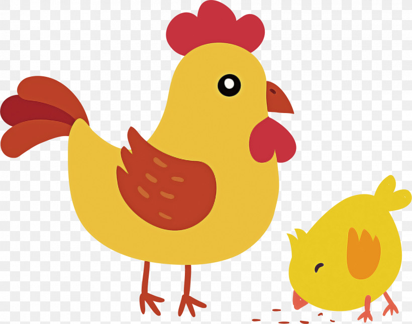 Chicken Rooster Bird Yellow Cartoon, PNG, 2233x1757px, Chicken, Beak, Bird, Cartoon, Livestock Download Free