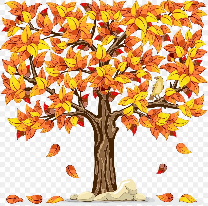 Orange, PNG, 3000x2977px, Watercolor, Autumn, Branch, Deciduous, Leaf Download Free