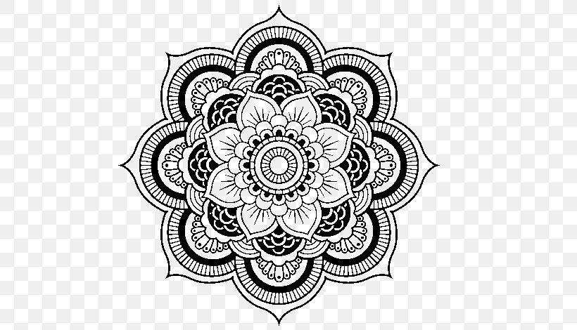 Mandala Coloring Book Clip Art, PNG, 600x470px, Mandala, Area, Black And White, Coloring Book, Doily Download Free