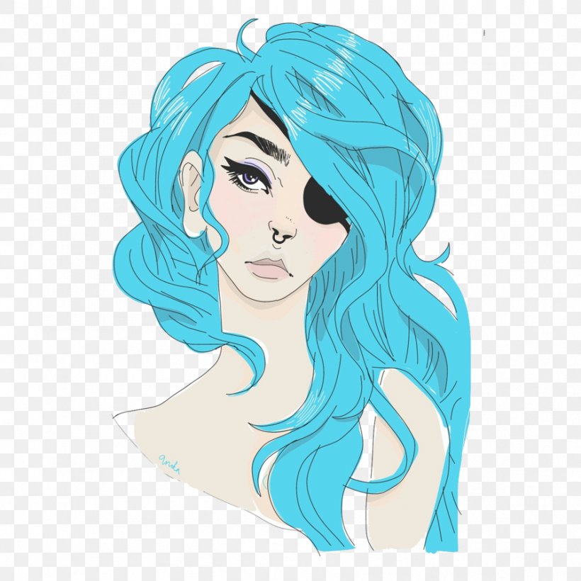 Blue Hair Drawing Black Hair, PNG, 894x894px, Watercolor, Cartoon, Flower, Frame, Heart Download Free