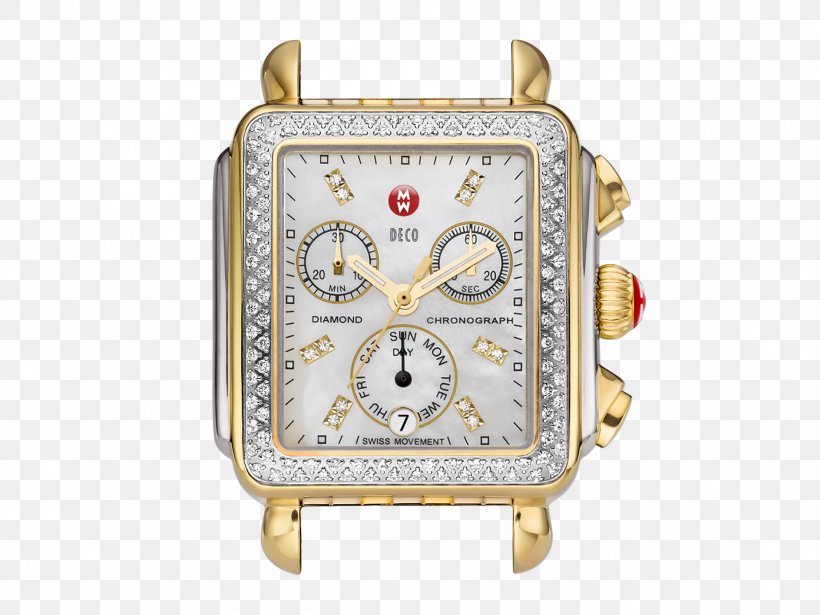 MICHELE Deco Diamond Chronograph Watch Strap Jewellery, PNG, 1888x1418px, Michele Deco Diamond Chronograph, Bracelet, Dial, Diamond, Gold Download Free