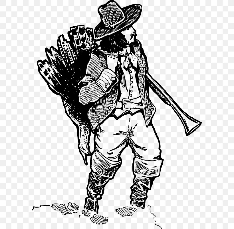 Turkey Hunting Pilgrim Clip Art, PNG, 597x800px, Turkey Hunting, Armour, Art, Black And White, Costume Design Download Free