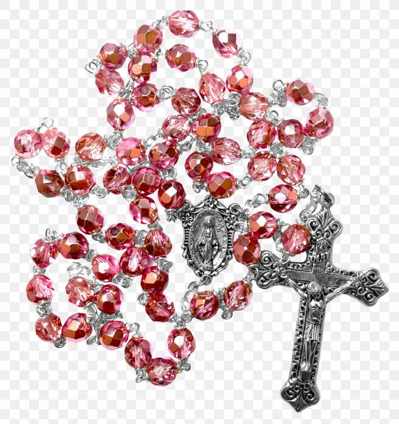 Rosary Miraculous Medal Bead Pink Glass, PNG, 2289x2429px, Rosary, Bead, Bling Bling, Body Jewelry, Bracelet Download Free