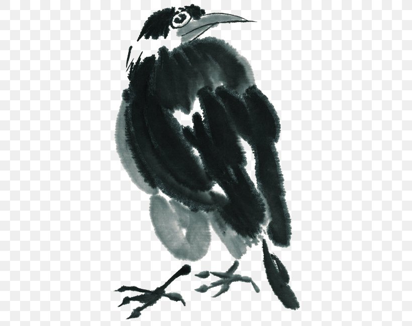 Bird Ink Wash Painting, PNG, 390x650px, Bird, Beak, Black And White, Drawing, Fauna Download Free