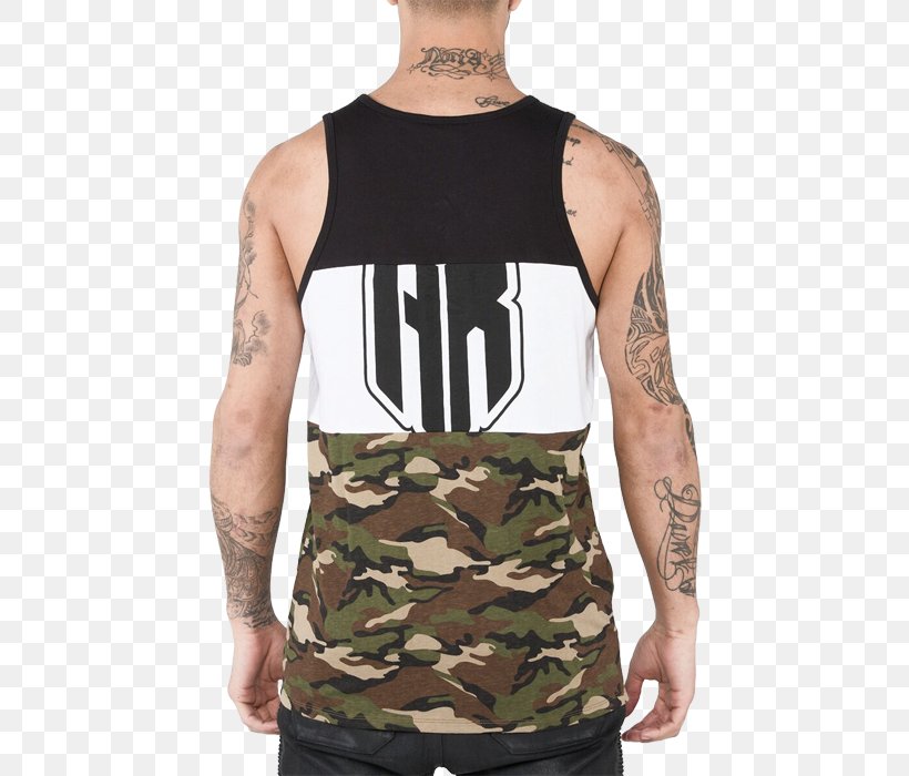 T-shirt Gilets Military Camouflage Sleeveless Shirt Shoulder, PNG, 700x700px, Tshirt, Black, Black M, Camouflage, Gilets Download Free