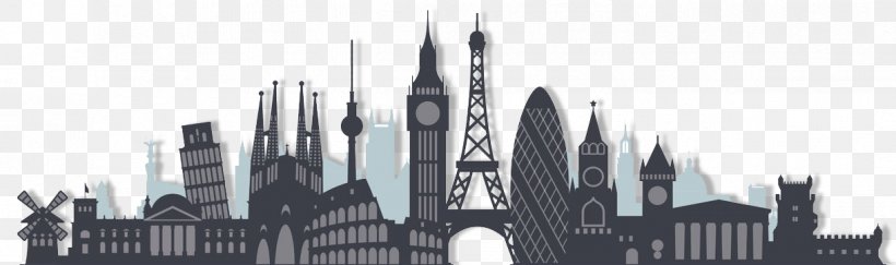 Europe Skyline Royalty-free, PNG, 1222x363px, Europe, Black And White, Building, City, Cityscape Download Free