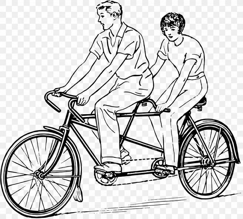 Tandem Bicycle Cycling Drawing Clip Art, PNG, 2000x1799px, Tandem Bicycle, Area, Art, Artwork, Automotive Design Download Free