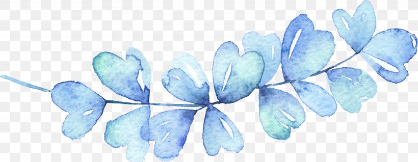Blue Watercolor Painting Leaf Icon, PNG, 2843x1105px, Blue, Branch, Color, Gratis, Leaf Download Free