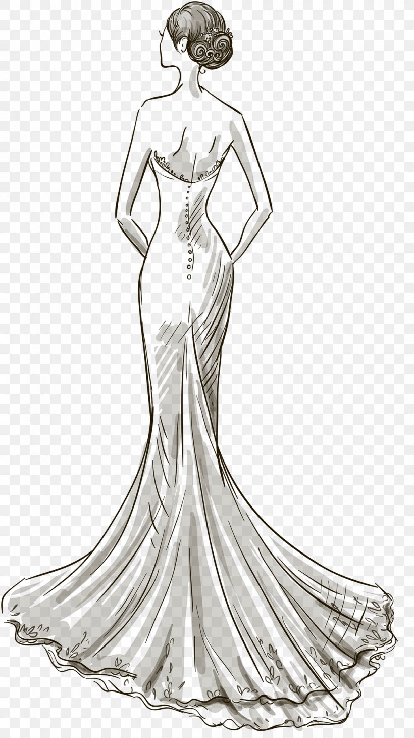 Wedding Dress Drawing, PNG, 1041x1854px, Wedding Dress, Artwork, Beauty, Black And White, Bridal Clothing Download Free