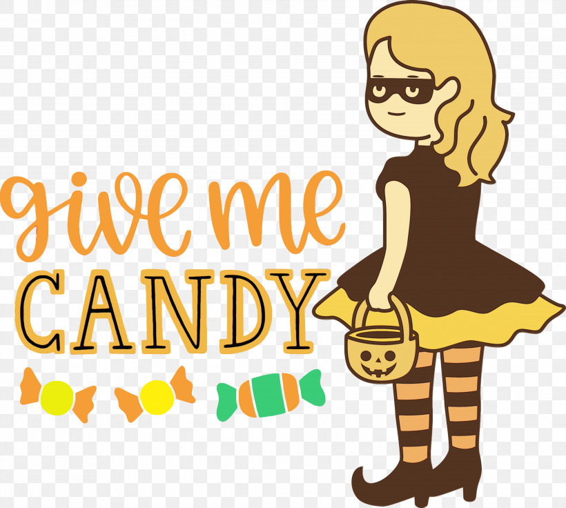 Logo Cartoon Yellow Meter Line, PNG, 3000x2693px, Give Me Candy, Behavior, Cartoon, Halloween, Happiness Download Free