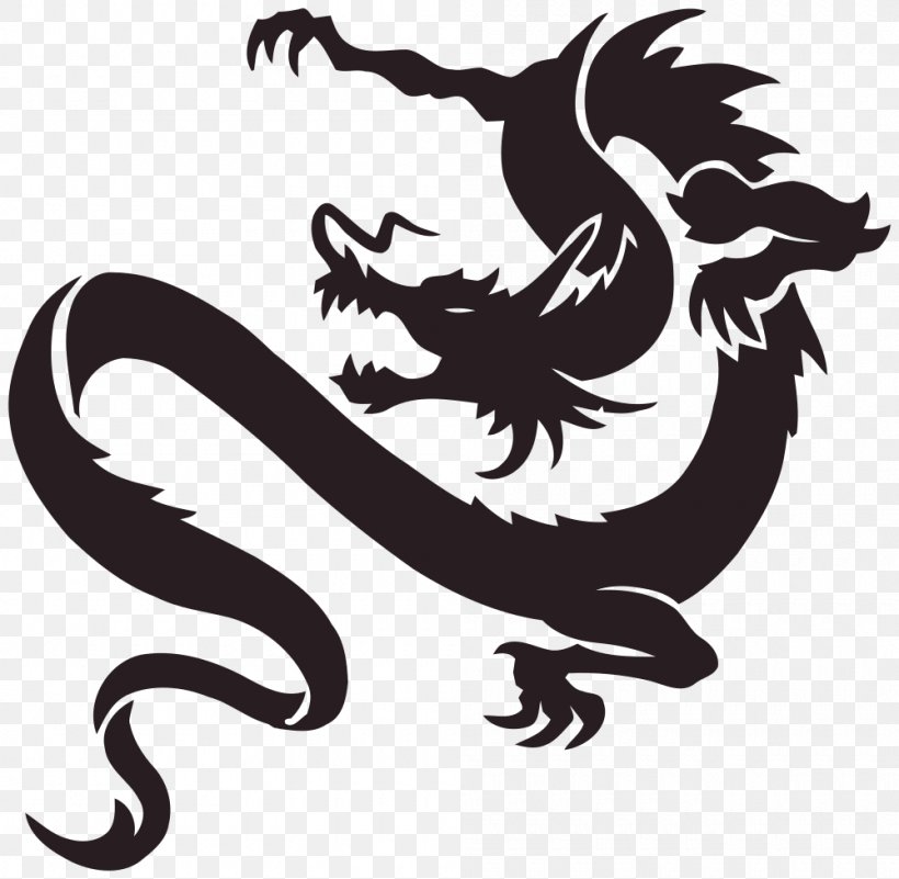 Chinese Dragon Japanese Dragon Fantasy Tattoo, PNG, 1000x977px, Dragon, Art, Black And White, Chinese Dragon, Decal Download Free