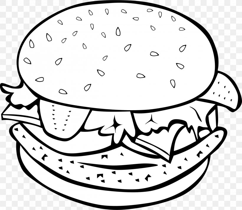 Hamburger French Fries Junk Food Fast Food Coloring Book, PNG, 2400x2083px, Hamburger, Artwork, Black And White, Cheeseburger, Coloring Book Download Free