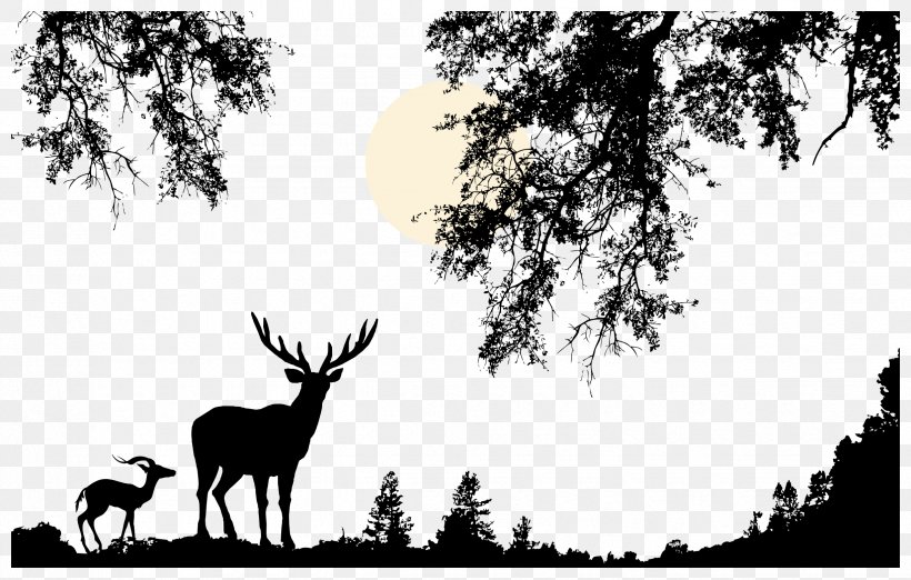 Wildlife Vector, PNG, 2449x1560px, Deer, Antler, Black And White, Branch, Deer Hunting Download Free