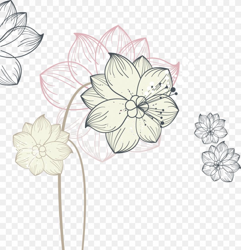 Flower Euclidean Vector Nelumbo Nucifera Illustration, PNG, 1248x1297px, Flower, Black And White, Cut Flowers, Drawing, Flora Download Free