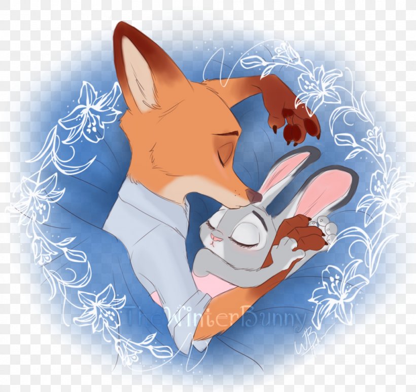 Nick Wilde Lt. Judy Hopps Fox Fan Art, PNG, 1024x967px, Watercolor, Cartoon, Flower, Frame, Heart Download Free