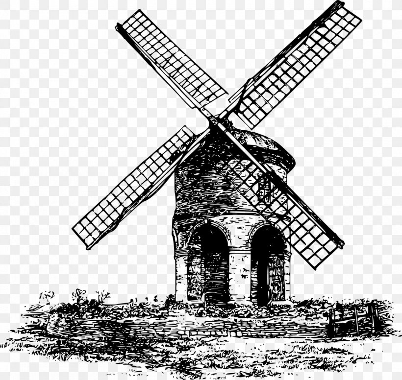 Windmill Clip Art, PNG, 1280x1212px, Mill, Artwork, Black And White, Building, Gristmill Download Free