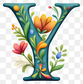 Boho Alphabet Y - Decorative Floral Letter Y PNG