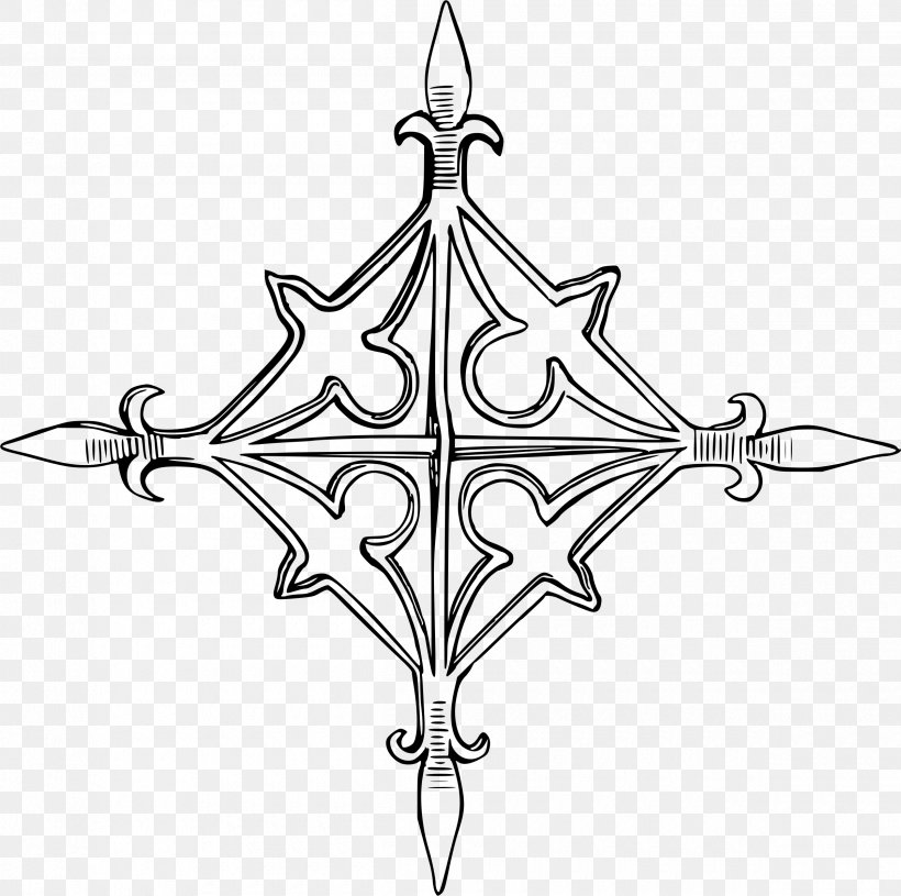Spear Drawing Clip Art, PNG, 2400x2387px, Spear, Artwork, Black And White, Christmas Ornament, Cross Download Free
