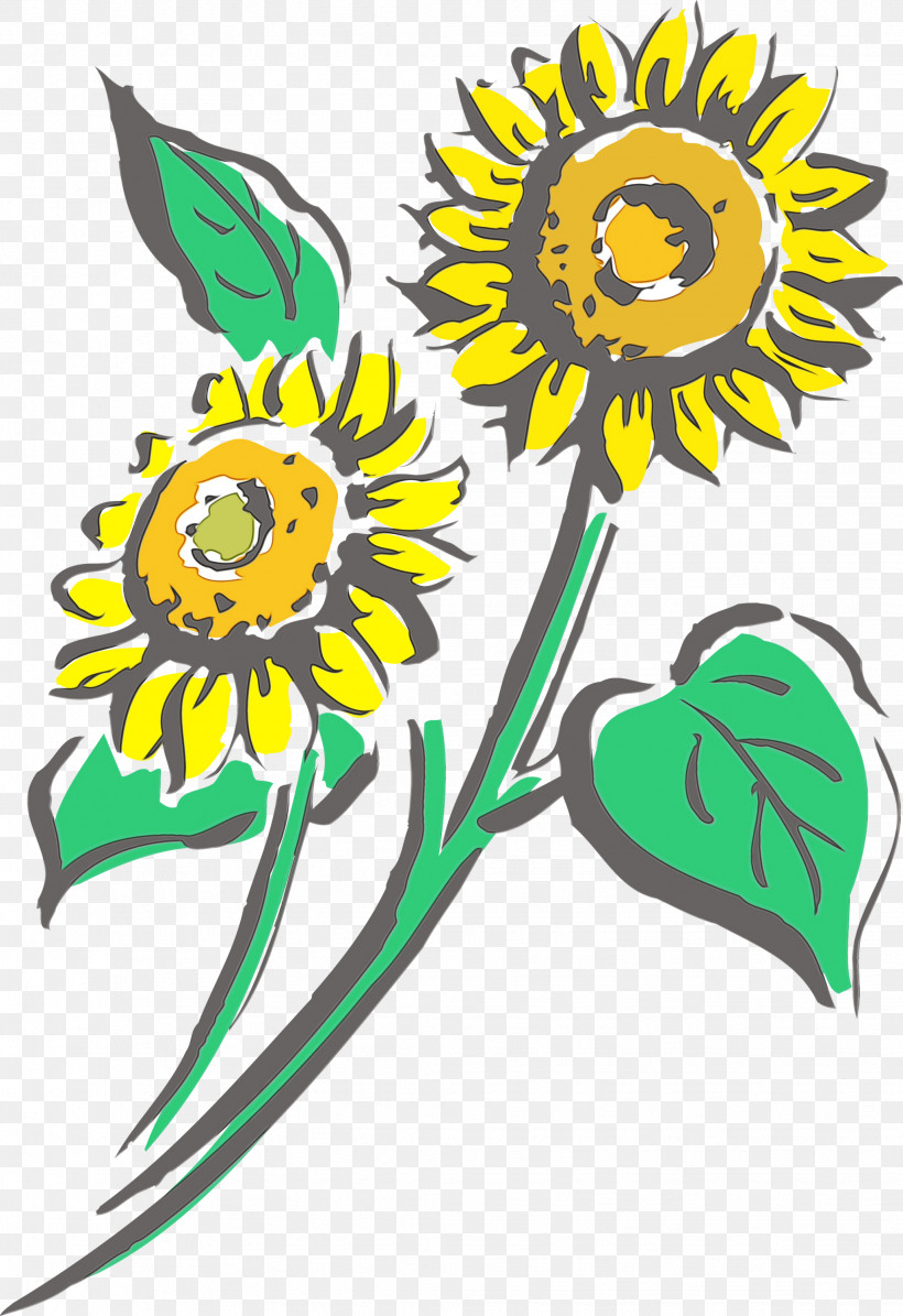 Sunflower, PNG, 2057x2999px, Sunflower, Cartoon, Flower, Paint, Plant Download Free