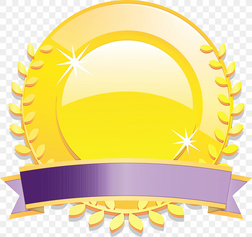 Yellow, PNG, 3000x2825px, Gold Badge, Blank Badge, Paint, Ribbon Badge, Watercolor Download Free