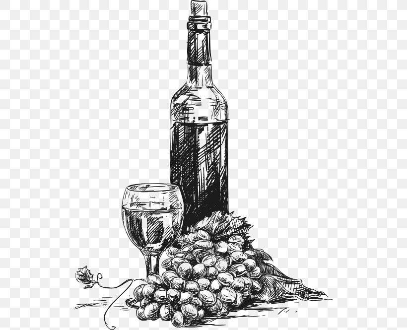 White Wine Champagne Common Grape Vine Vector Graphics, PNG, 521x665px, Wine, Artwork, Barware, Black And White, Bottle Download Free