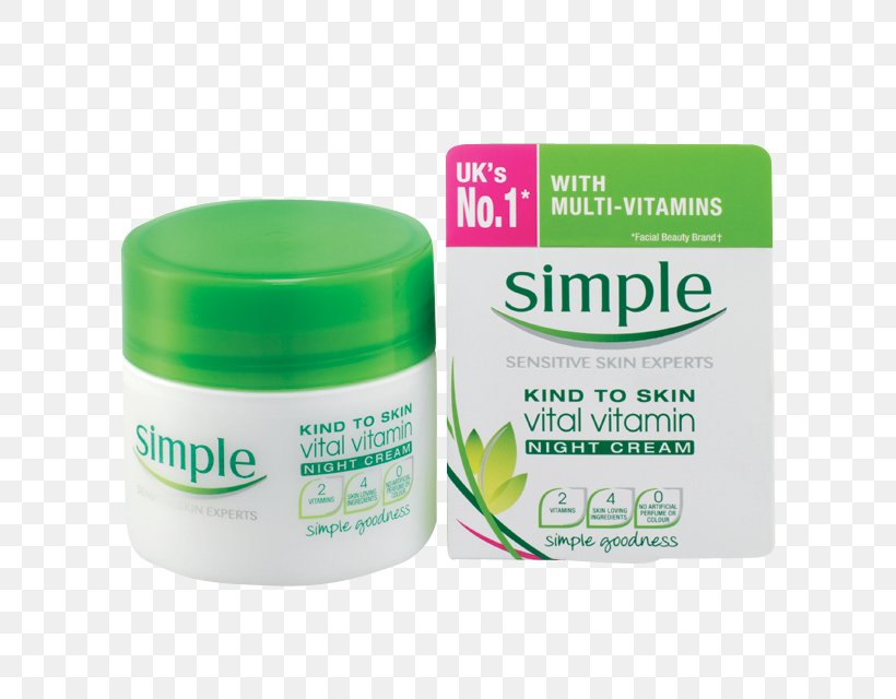 Lotion Skin Care Simple Skincare Simple Kind To Skin Vital Vitamin Night Cream Moisturizer, PNG, 640x640px, Lotion, Cleanser, Cosmetics, Cream, Facial Download Free