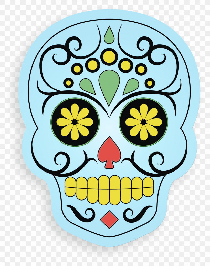 Yellow Flower Meter, PNG, 2373x3000px, Skull, Flower, Meter, Mexico, Paint Download Free