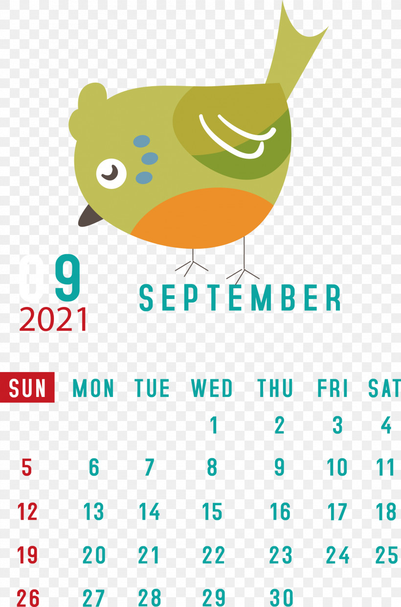 September 2021 Printable Calendar September 2021 Calendar, PNG, 1983x3000px, September 2021 Printable Calendar, Beak, Green, Line, Logo Download Free