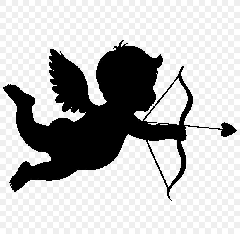 Cupid Silhouette Drawing, PNG, 800x800px, Cupid, Black, Black And White, Decal, Drawing Download Free