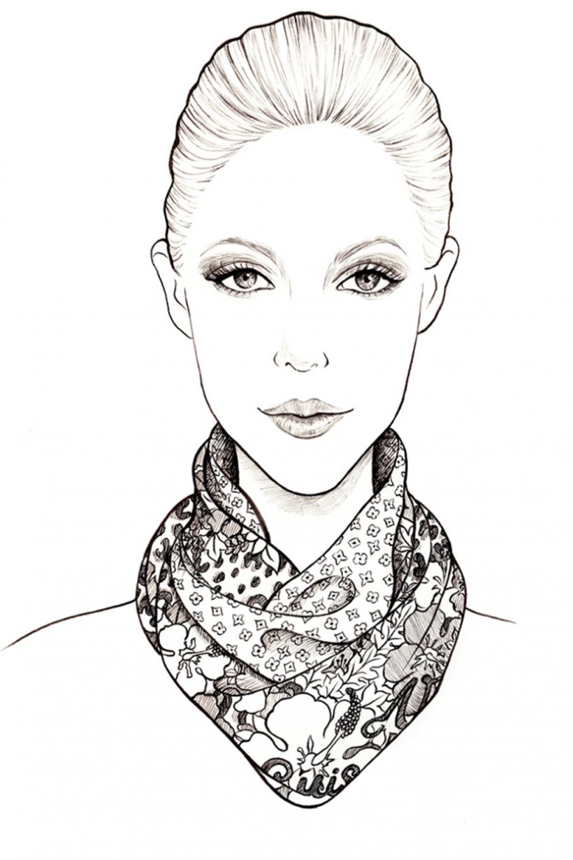 Fashion Illustration Drawing Scarf, PNG, 1024x1537px, Watercolor, Cartoon, Flower, Frame, Heart Download Free