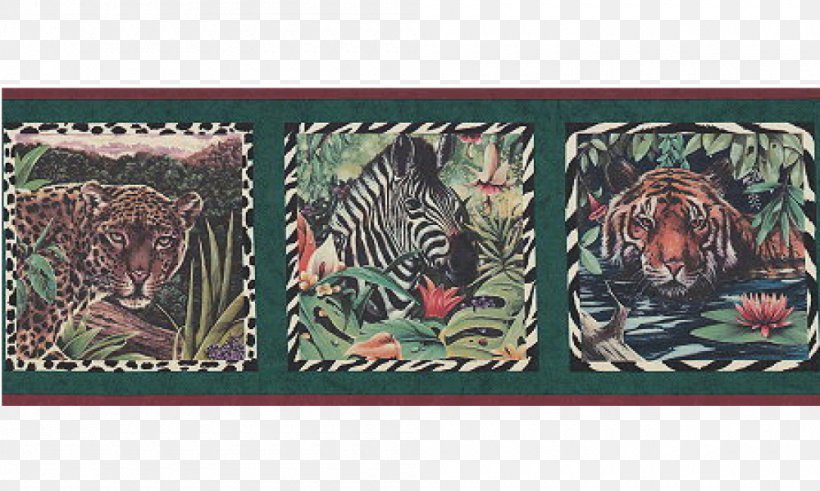 Border Animal - Tiger Blue Red Wallpaper PNG