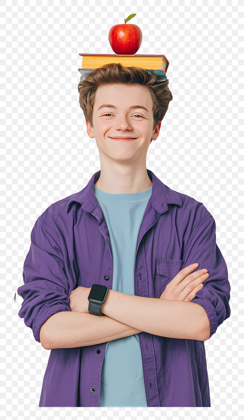 Schoolboy Balancing Books - Teen With Books And Apple PNG