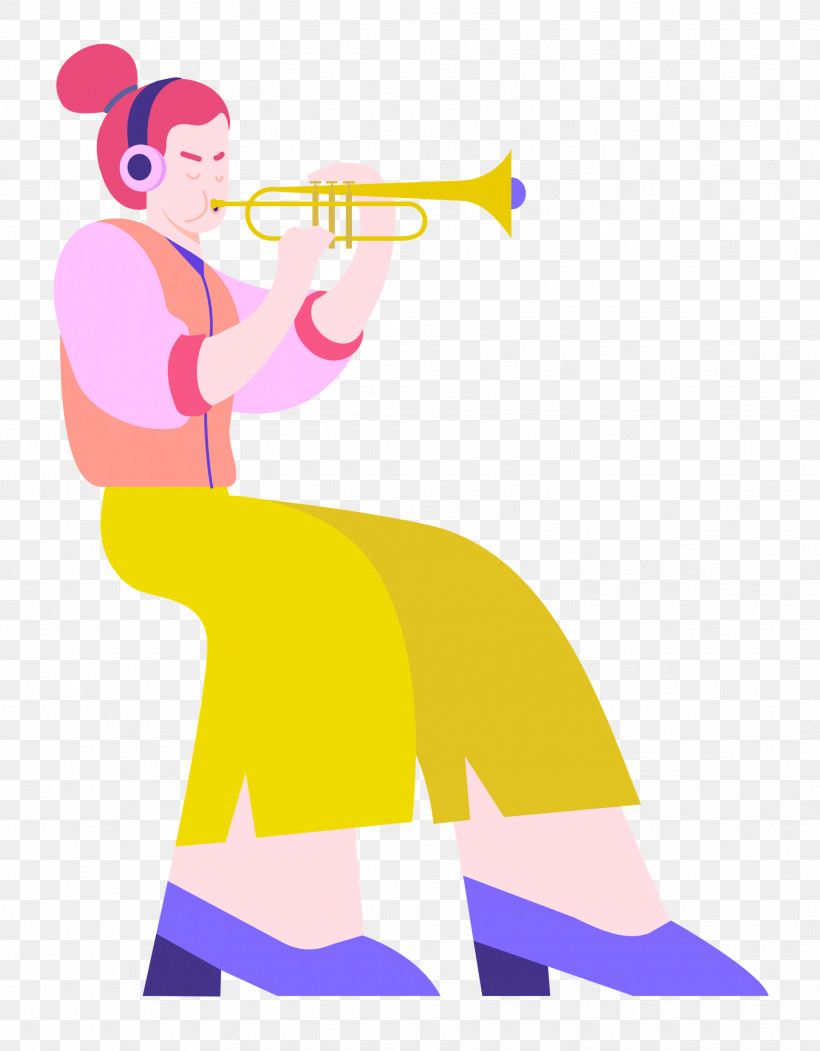 Playing The Trumpet Music, PNG, 1950x2500px, Music, Character, Clothing, Happiness, Line Download Free