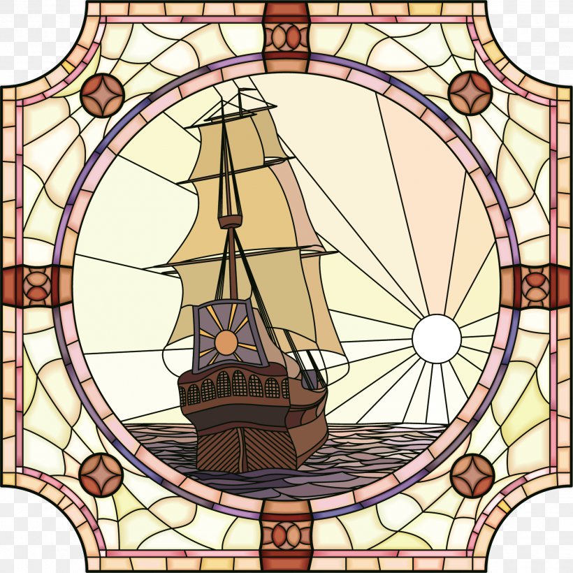 Sailing Ship Stained Glass Clip Art, PNG, 1852x1852px, Ship, Area, Art, Barque, Boat Download Free