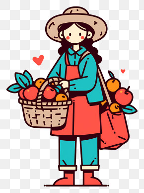 Kawaii Anime Girl - Farmer Woman With Fruit Basket PNG