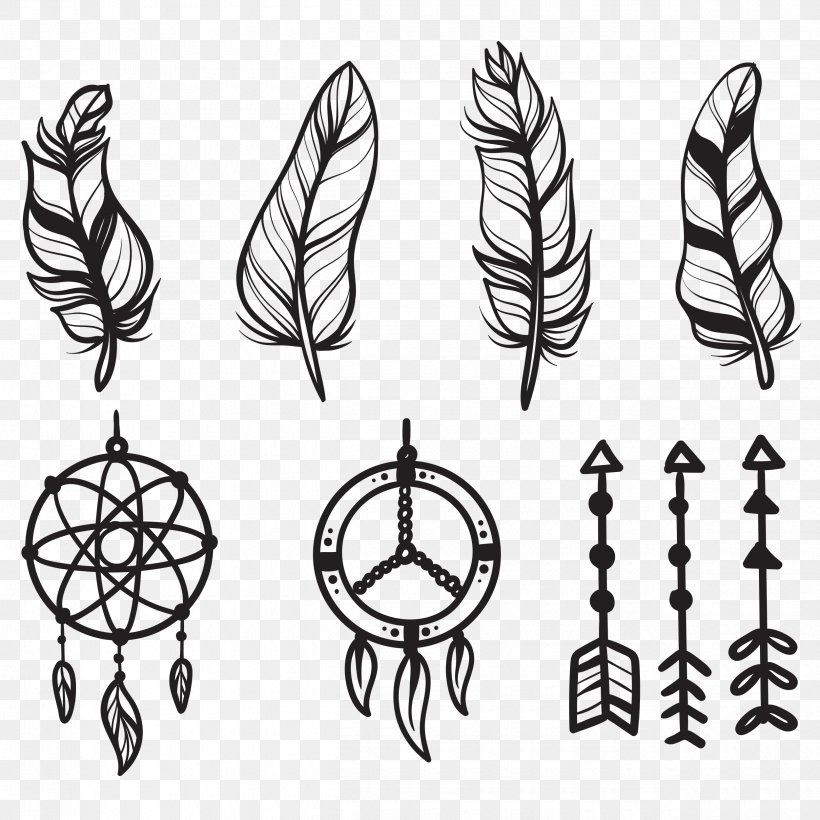 Vector Graphics Graphic Design Dreamcatcher Image, PNG, 2500x2500px, Dreamcatcher, Black And White, Bohemianism, Doodle, Drawing Download Free