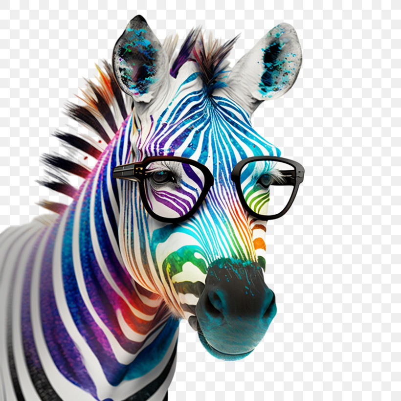 Colorful Zebra - Colorful Zebra With Glasses PNG