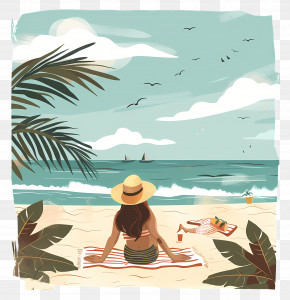 Summer Woman - Woman Relaxing On The Beach PNG