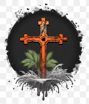 Ash And Cross - Cross Symbol With Palm Leaves PNG