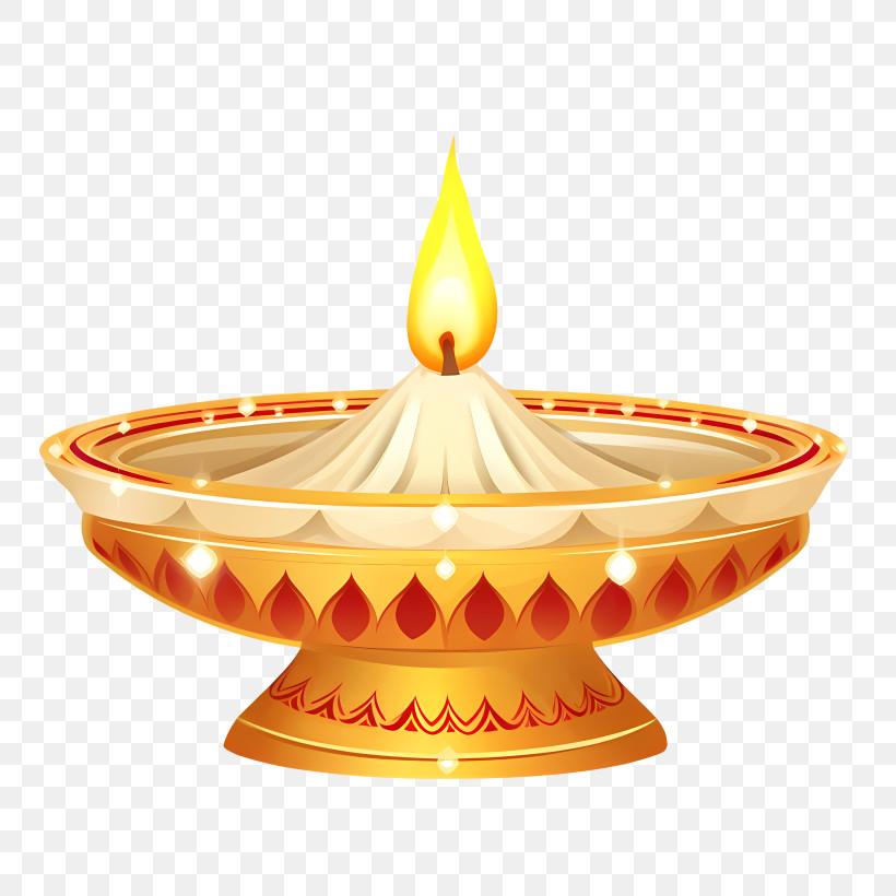 Deepavali - Golden Diya Lamp Illustration For Diwali PNG