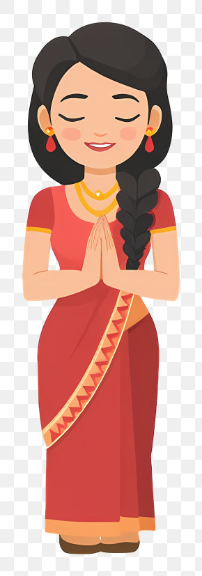Indian Woman Doing Namaste - Woman In Red Sari With Hands Joined PNG