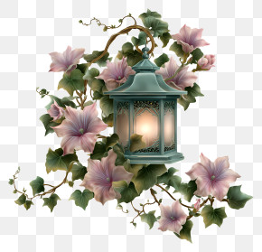 Lantern With Vines - Decorative Lantern With Flowers PNG