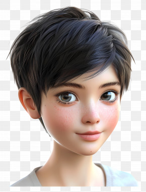 Very Short Pixie Haircuts - Cute Girl With Short Hair And Big Eyes PNG