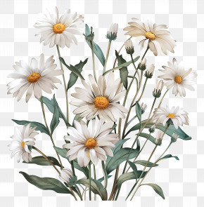 Aesthetic Daisies - Beautiful Daisy Flower Bunch Illustration PNG